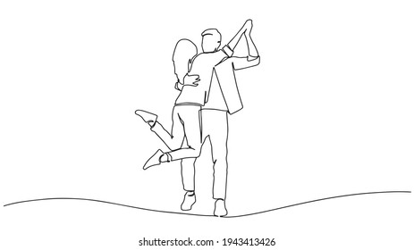 couple in continuous line art drawing style. Romantic couple dancing. Continuous one line drawing. Happy people isolated on white background. Casual dancing one line.