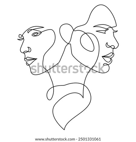 Couple Continuous Line Drawing. Love Concept Minimalist Abstract Illustration One Line Style Black Sketch Isolated on White Background. Couple Abstract Vector Illustration