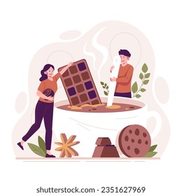 Ilustración plana de chocolate de cocina en pareja