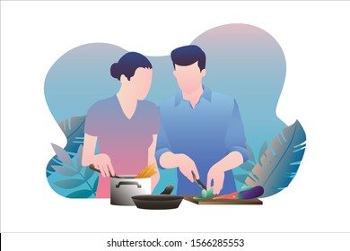 Couple Cooking For Romantic Dinner