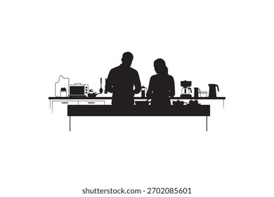 Casal cozinhando juntos em uma cozinha