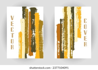 Couple of cover pages with vertical brushstroke stripes pattern. Poster template design. Vector modern vertical brushstroke backgrounds. Diary notebook cover layouts. Trendy booklet templates.