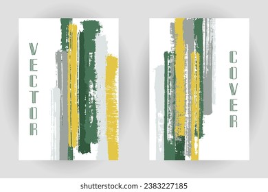 Couple of cover pages with vertical brushstroke stripes pattern. Poster template design. Vector hipster vertical paintbrush backgrounds. Diary notebook cover layouts. Minimalist templates.