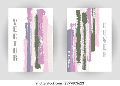 Couple of cover pages with vertical brushstroke stripes pattern. Poster template design. Vector abstract vertical brushstroke backgrounds. Diary notebook cover layouts. Contemporary templates.