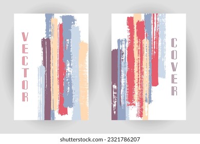 Couple of cover pages with vertical paintbrush stripes pattern. Banner template design. Vector creative vertical brushstroke backgrounds. Diary notebook cover layouts. Decorative booklet templates.