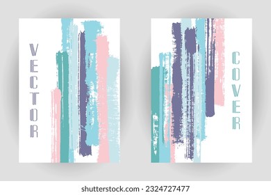 Couple of cover pages with vertical paintbrush stripes pattern. Brochure template design. Vector hipster vertical paintbrush backgrounds. Diary notebook cover layouts. Contemporary templates.