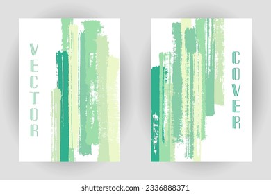 Couple of cover pages with vertical paintbrush stripes pattern. Banner template design. Vector abstract vertical brushstroke backgrounds. Paint stripes cover layouts. Magazine fron pages.