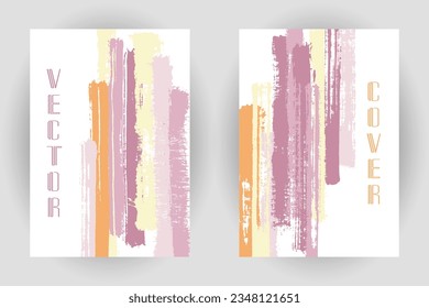 Couple of cover pages with vertical paintbrush stripes pattern. Poster template design. Vector simple vertical paintbrush backgrounds. Diary notebook cover layouts. Magazine fron pages.