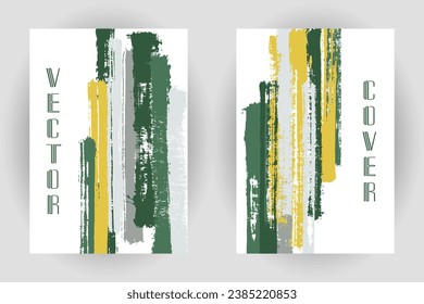 Couple of cover pages with vertical paintbrush stripes pattern. Brochure template design. Vector hipster vertical paintbrush backgrounds. Diary notebook cover layouts. Grunge business templates.