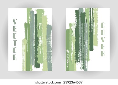 Couple of cover pages with vertical paintbrush stripes pattern. Brochure template design. Vector modern vertical brushstroke backgrounds. Ink stripes cover layouts. Grunge business templates.