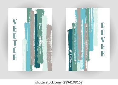 Couple of cover pages with vertical paintbrush stripes pattern. Banner template design. Vector abstract vertical brushstroke backgrounds. Diary notebook cover layouts. Advertising corporate banners
