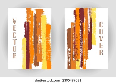 Couple of cover pages with vertical paintbrush stripes pattern. Poster template design. Vector hipster vertical paintbrush backgrounds. Diary notebook cover layouts. Minimalist templates.