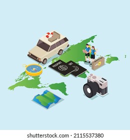 Couple Cross Country Road Trip Isometric 3d Vector Concept For Banner, Website, Illustration, Landing Page, Flyer, Etc.