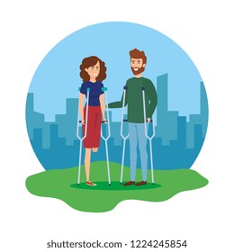 couple with crutches characters