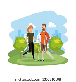 couple in crutches characters