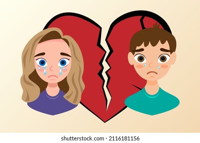 A Couple Crying Due To A Broken Heart. Trouble Relationship Concept.