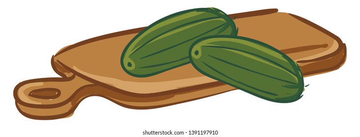 Couple of cucumbers on a chopping board 