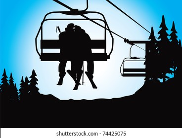 couple cuddling on ski lift