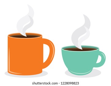 couple cup of hot coffee on white background vector illustration