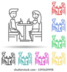 Couple with cup of tea multi color style icon. Simple thin line, outline vector of friendship icons for ui and ux, website or mobile application