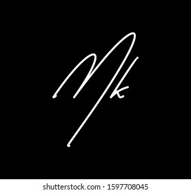 Couple Cursive Letters Initial MK Signature Handwriting Calligraphy