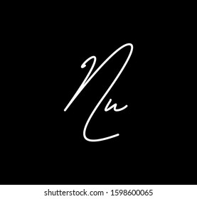 Couple Cursive Letters Initial NU Signature Handwriting Calligraphy