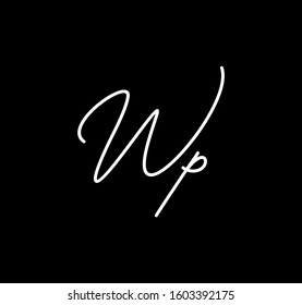 Couple Cursive Letters Initial WP Signature Handwriting Calligraphy