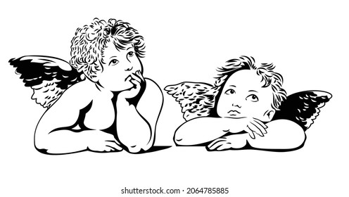 Couple Cute Angels Miss You Sketch Stock Vector (Royalty Free ...