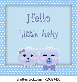 The couple cute bear cartoon on blue dot background for make card or poster
