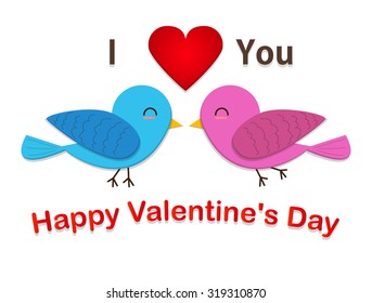 couple cute bird are in love isolated on white. valentine card,