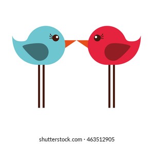 couple cute birds red icon graphic isolated vector