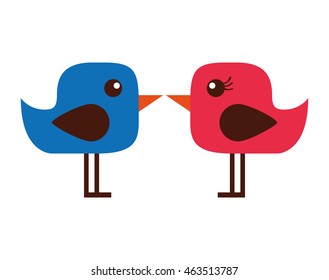 couple cute birds red icon graphic isolated vector