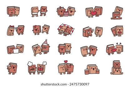 Couple cute books. Funny characters. Hand drawn style. Vector drawing. Collection of design elements.