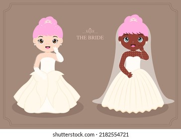 couple of cute bride illustration