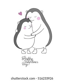 A couple of cute cartoon hedgehogs. Funny animals. Hand drawing isolated objects on white background. Vector illustration. Happy Valentine's Day!