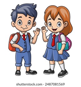 Couple cute cartoon school boy and girl