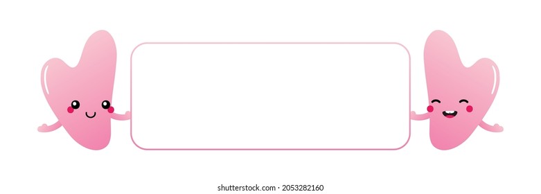Couple of cute cartoon style rose quartz gua sha beauty tool characters holding in hands blank card, banner.