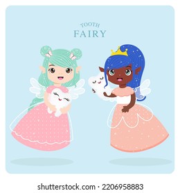 Couple of cute cartoon tooth fairy illustration