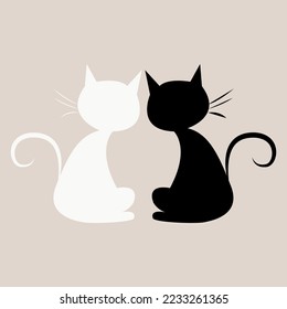 Couple of cute cats in love. Cute Adorable Hand drawn little Cats. vector illustration character. Wallpaper, minimal