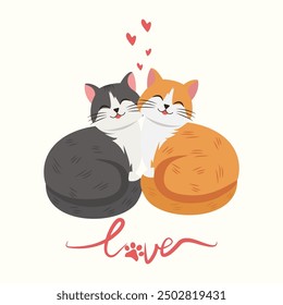 Couple of cute cats in love. Card for Valentine day. Vector illustration