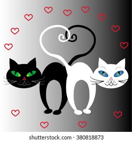Couple of cute  cats in love. Greeting card.