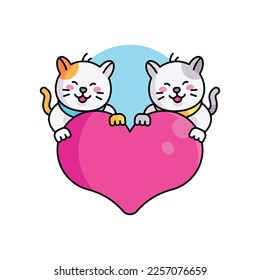 Un par de lindos gatos enamorados.  Ilustración de icono vectorial para impresiones románticas, tarjetas de día de San Valentín. Bueno para carteles, camisetas, postales.