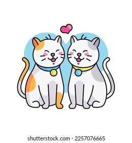 Couple of cute cats in love.  Vector icon illustration for romantic prints, valentine day cards. Good for posters, t shirts, postcards.