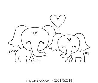 couple of cute elephant animal isolated icon vector illustration design
