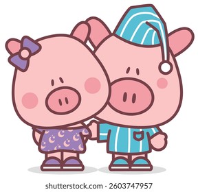 A couple of cute little pigs dressed in sleepwear
