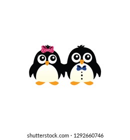 Couple of cute penguins in love, vector 10EPS