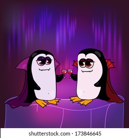 Couple of cute penguins vampires