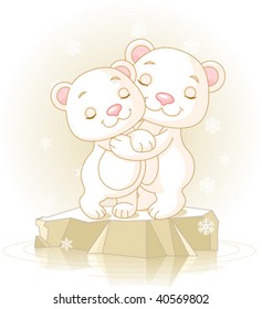 Un par de ositos polares adorables abrazándose en el hielo