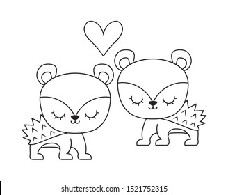 couple of cute porcupine animal isolated icon vector illustration design