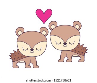 couple of cute porcupine animal isolated icon vector illustration design